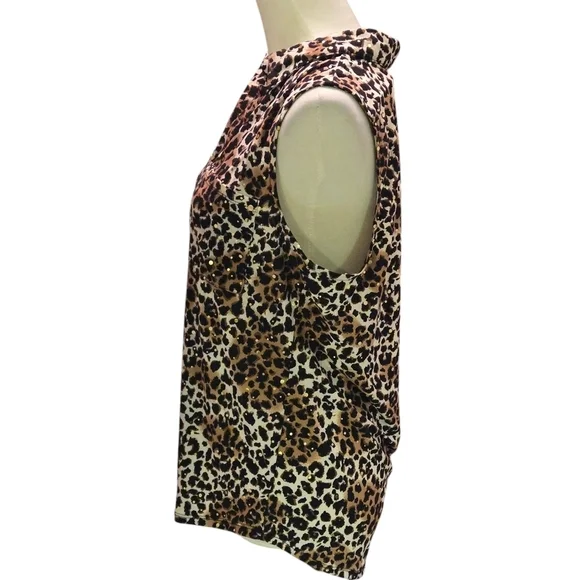 Emily Daniel's Animal Print Sleeveless Collared Pullover Top Women size L - Picture 4 of 12